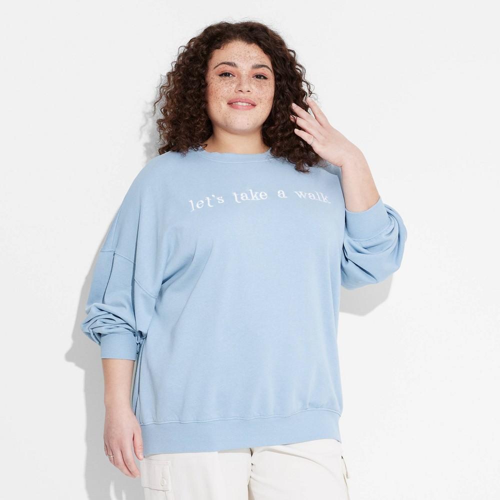 Womens Lets Take a Walk Graphic Sweatshirt - Light Blue Product Image