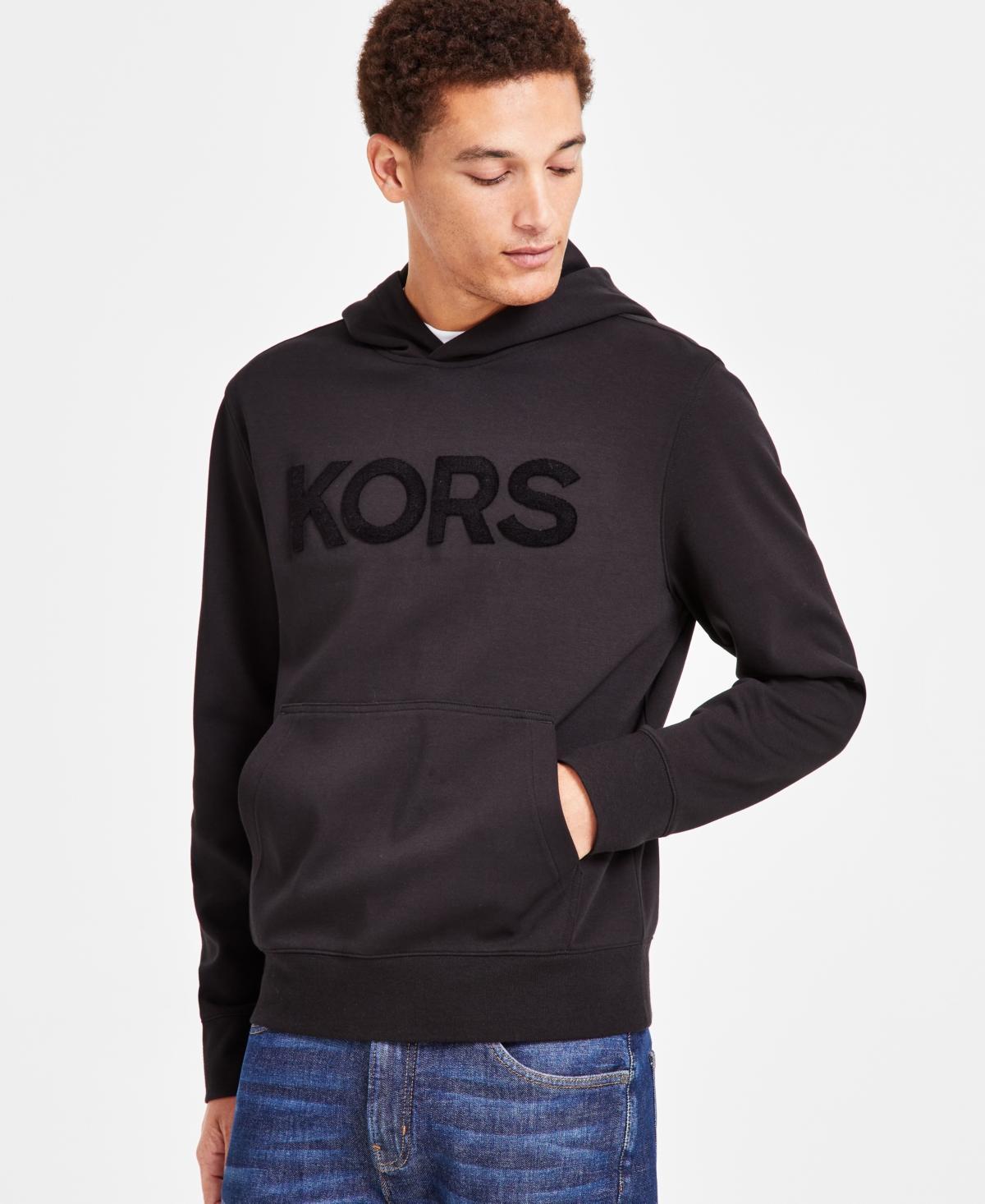 Michael Kors Mens Modern-Fit Stretch Textured Logo Hoodie Product Image