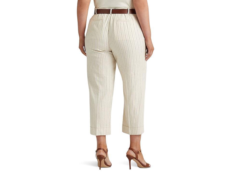 LAUREN Ralph Lauren Plus Size Striped Twill Wide-Leg Cropped Pants (Cream/French Navy) Women's Casual Pants Product Image