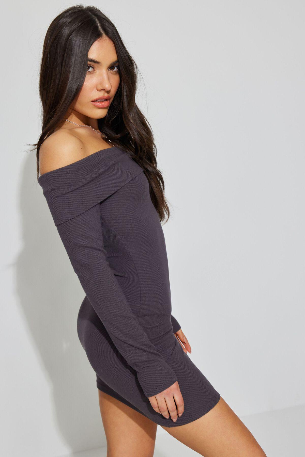 Off Shoulder Long Sleeve Mini Dress Product Image