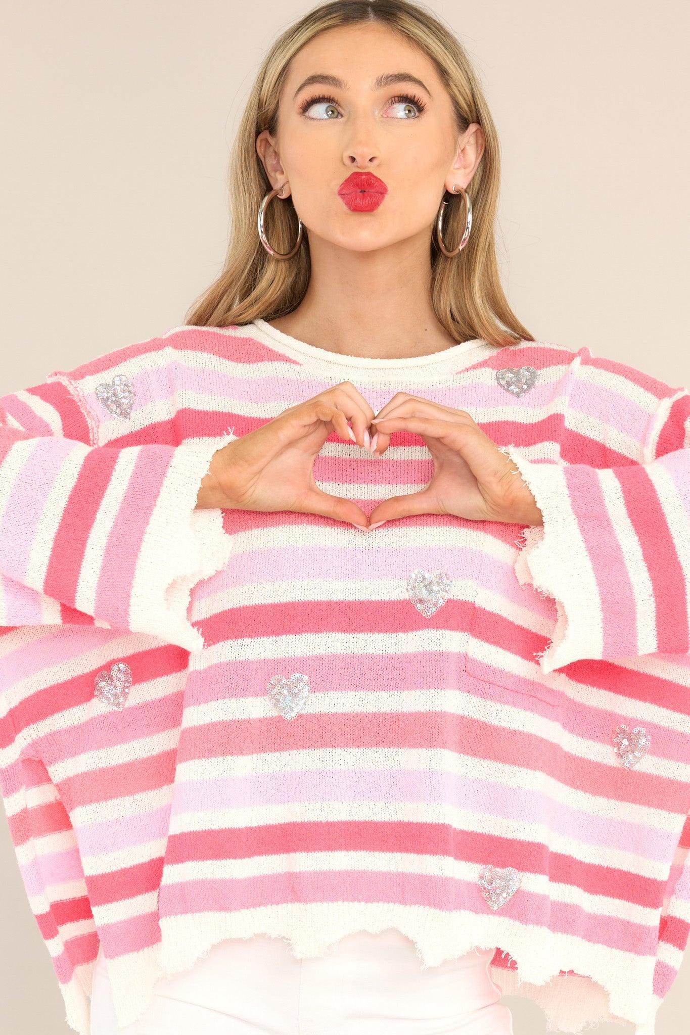 Finding My Love Pink Striped Sweater Product Image