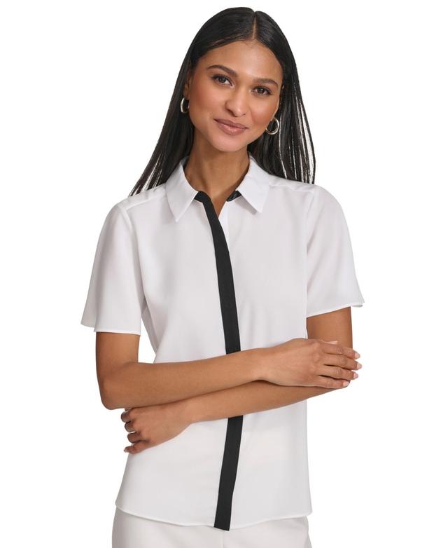 Karl Lagerfeld Womens Spread-Collar Button-Front Top - Sft Wt Product Image