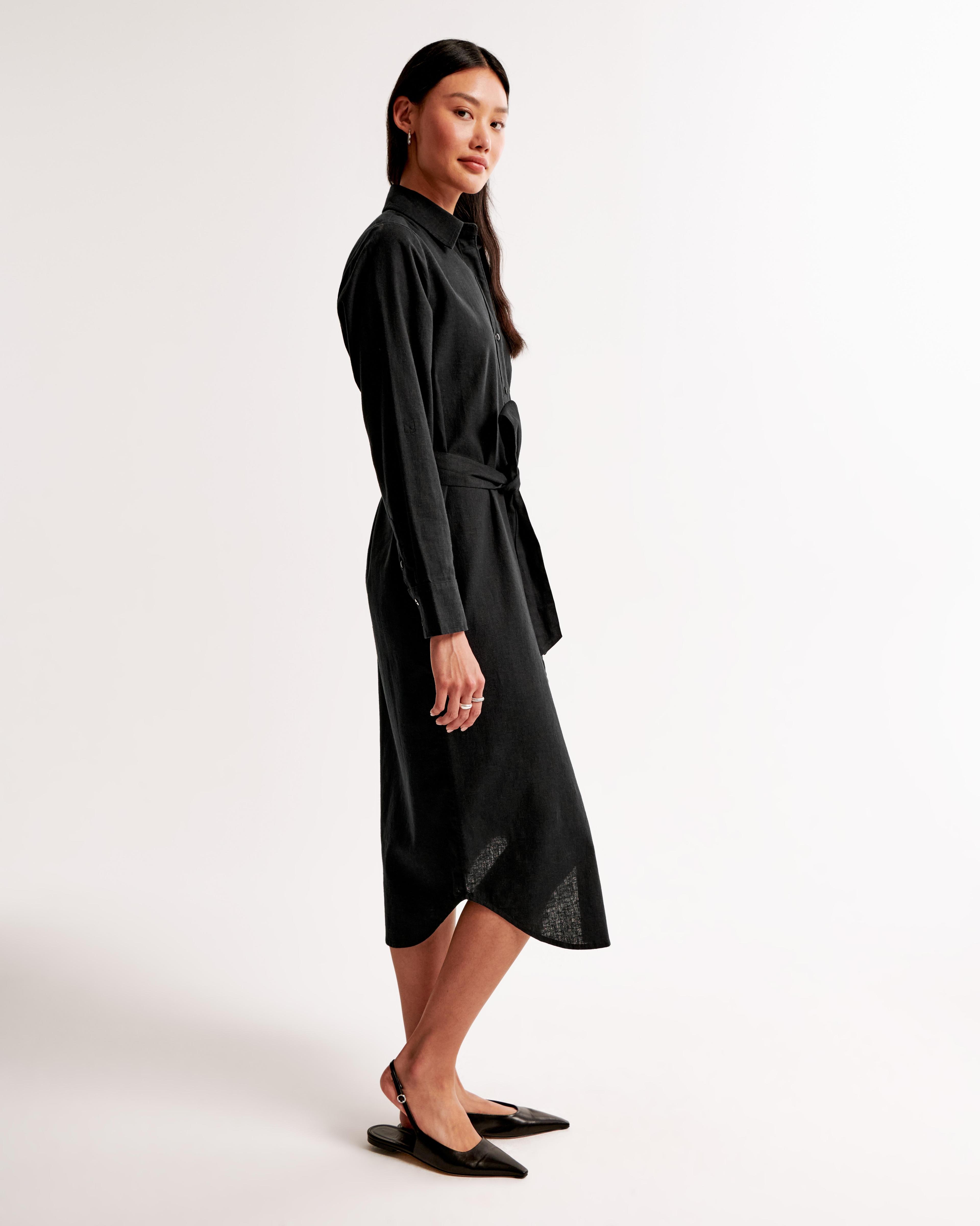 Linen-Blend Midi Shirt Dress Product Image