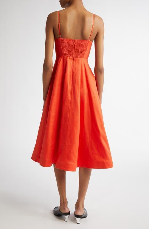 ZIMMERMANN Tie Front Linen Midi Dress In Orange Product Image