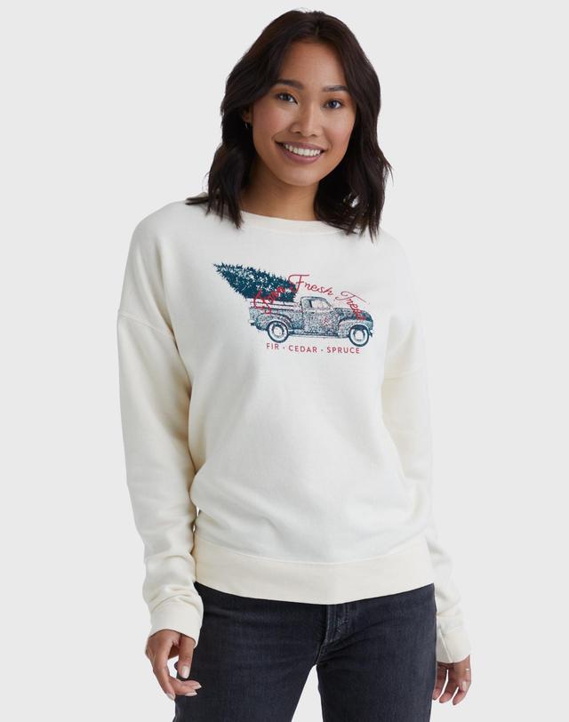 Hanes Womens Holiday Sweatshirt, Garment Dyed, Farm Fresh Trees Trees/Parchment 2XL Product Image