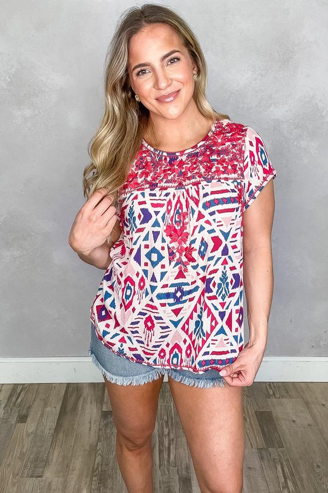 Raspberry Abstract Print Woven Top Product Image