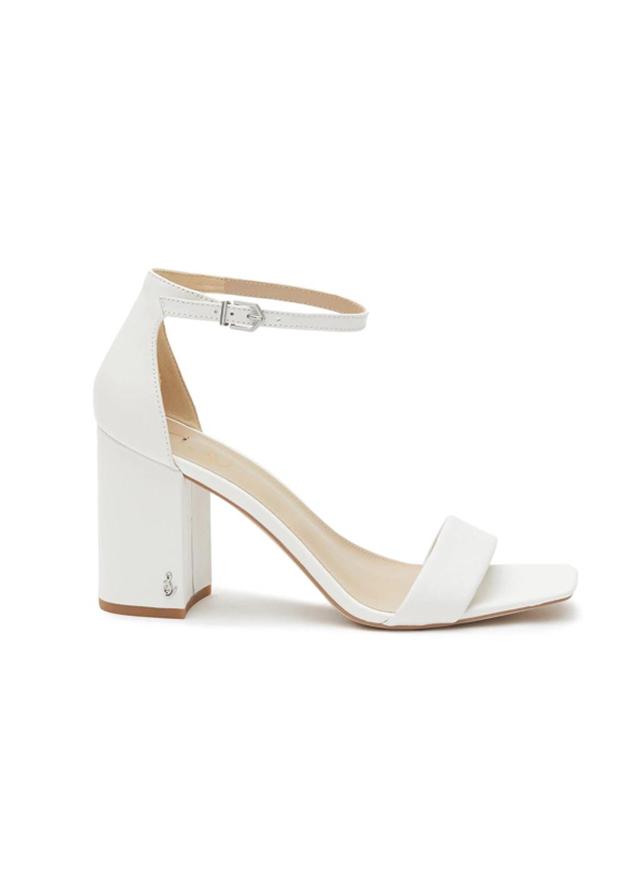 SAM EDELMAN ‘daniella' 80 Single Band Square Toe Leather Block Heeled Sandals In White Product Image