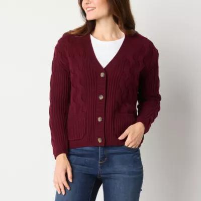 St. John's Bay Womens V Neck Long Sleeve Button Cardigan Product Image