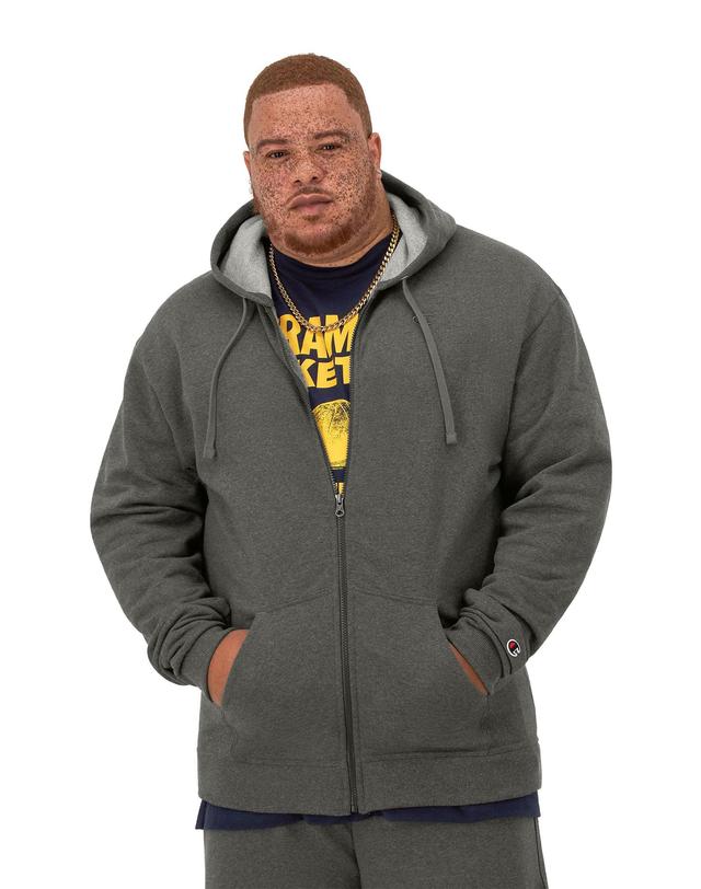 Mens Champion Powerblend Hoodie, Zip Up, C Logo (Big & Tall) Oxford Grey LT Product Image