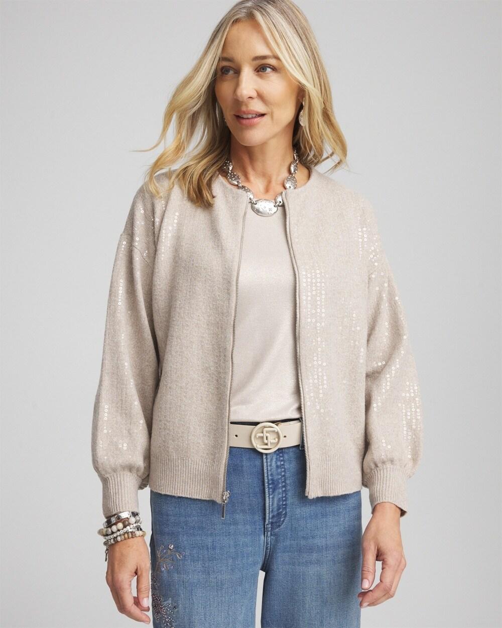 Sequin Zip Front Cardigan Product Image