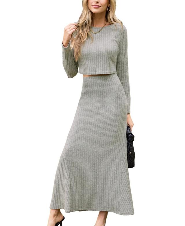 Cupshe Womens Ribbed Knit Long Sleeve Top & Maxi Skirt Set Product Image