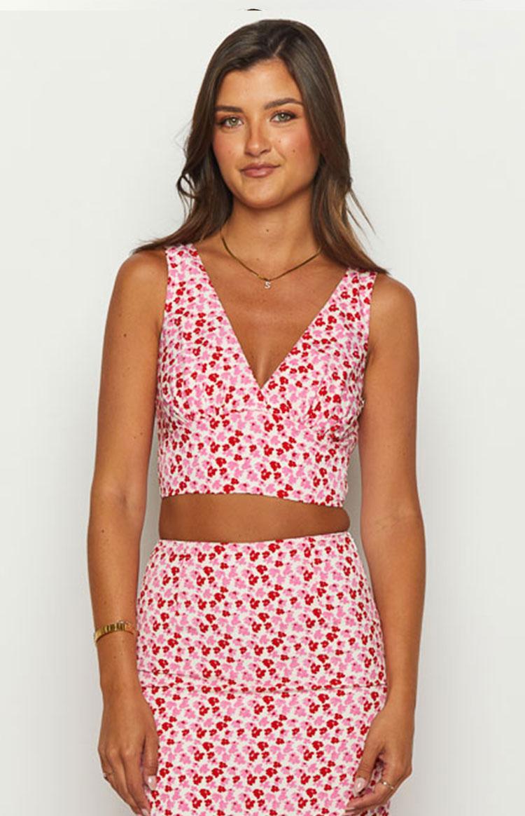 Dahlia Pink And Red Speckled Crop Top Product Image