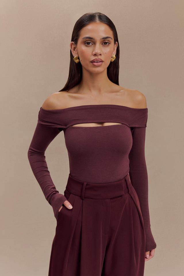 Briah Cut Out Modal Long Sleeve Top - Mahogany Product Image