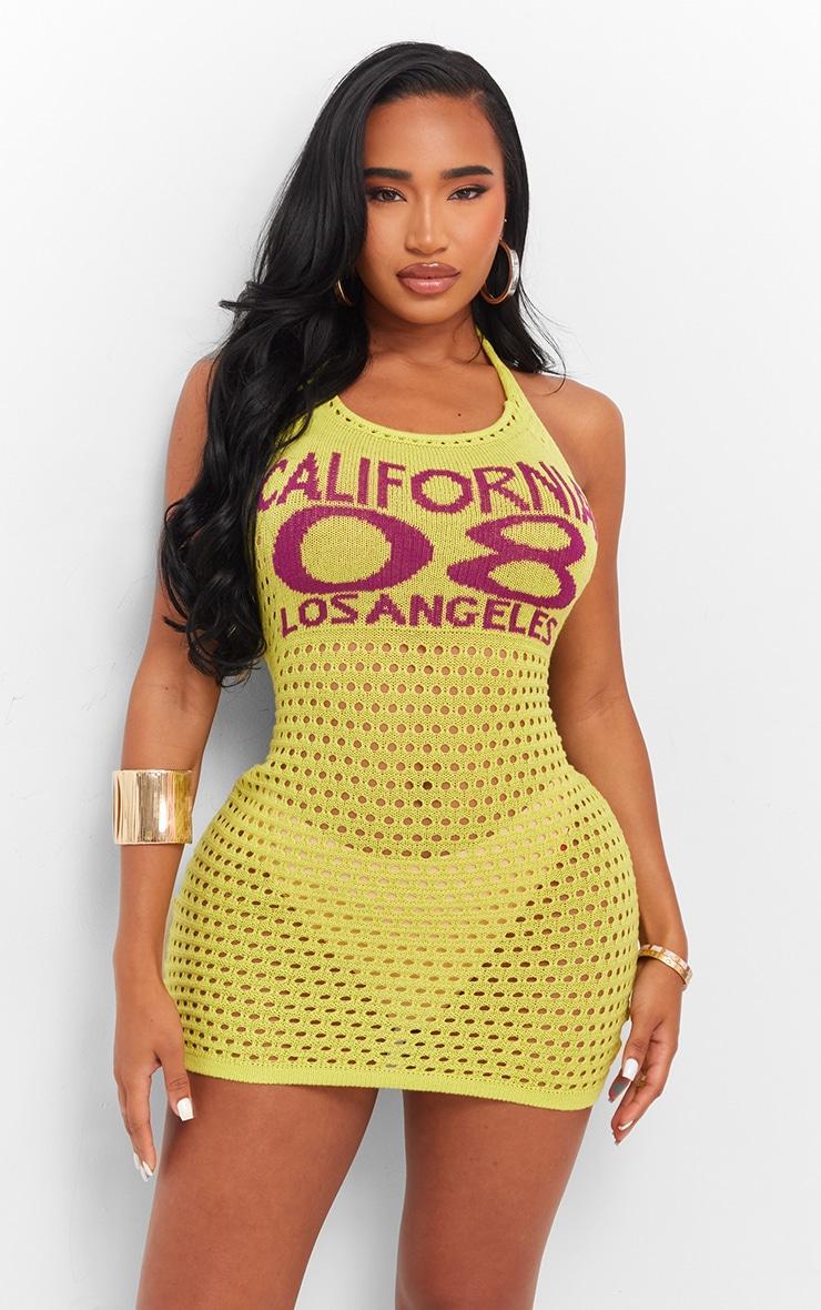 Shape Lime Knit Halterneck Printed Bodycon Dress Product Image