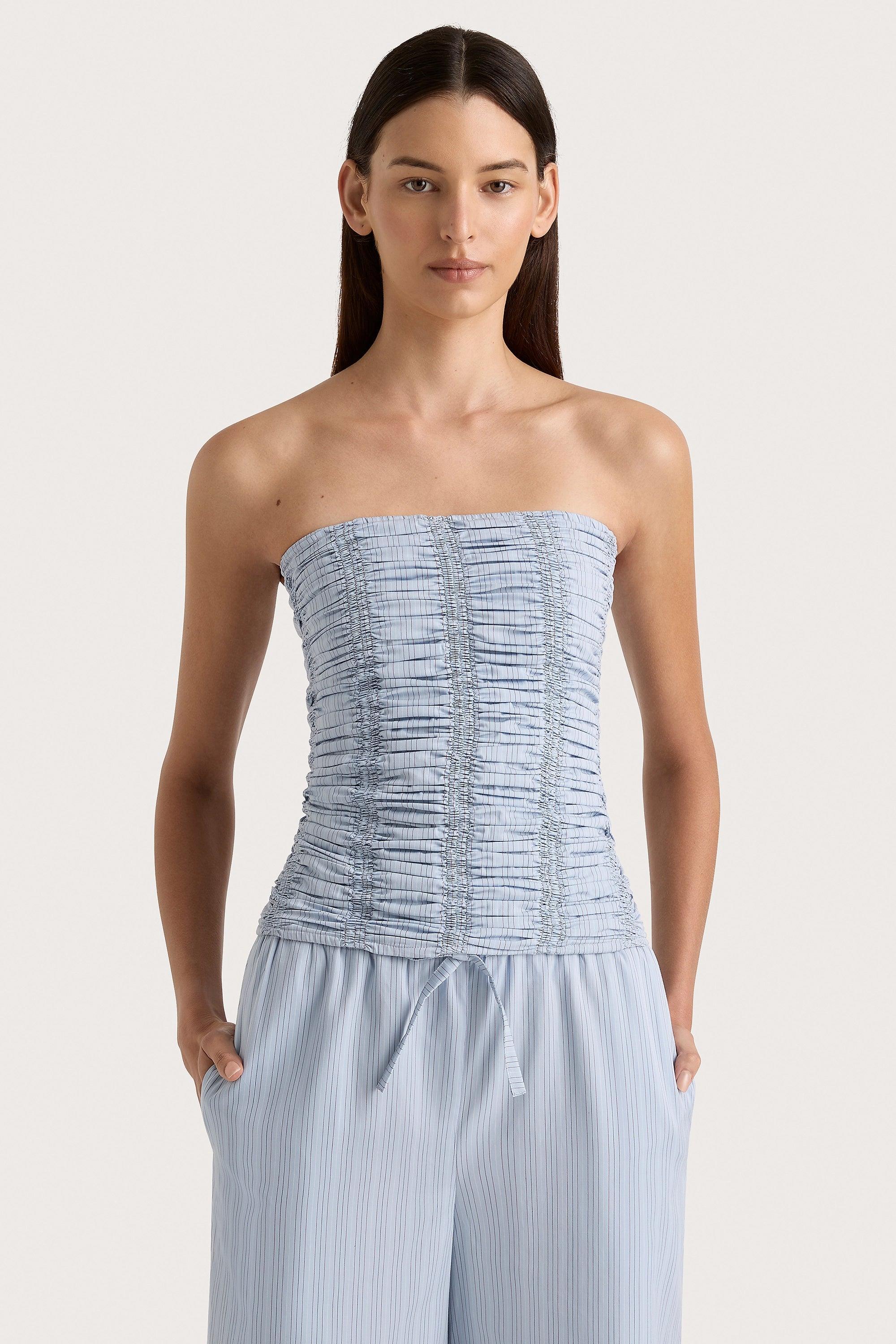 Jilliane Top Blue Pinstripe Product Image