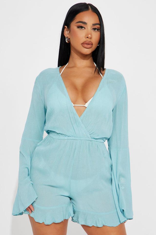 Breezy Dayz Linen Swim Cover Up Romper - Blue Product Image