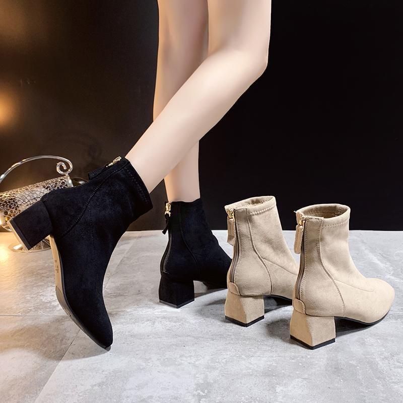 Block Heel Plain Short Boots Product Image