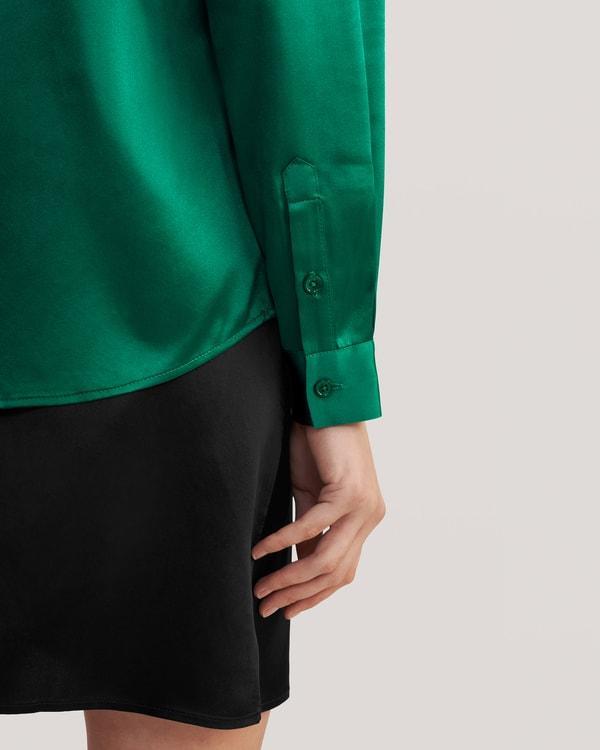 Basic Concealed Placket Silk Shirt Product Image