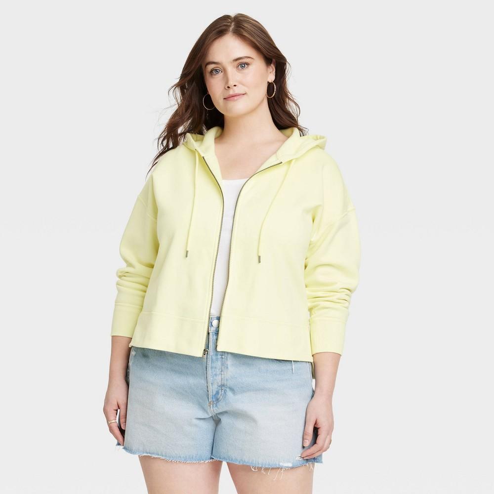 Womens Sensory-Friendly Cropped Hooded Zip-Up Sweatshirt - Universal Thread Yellow 4X Product Image