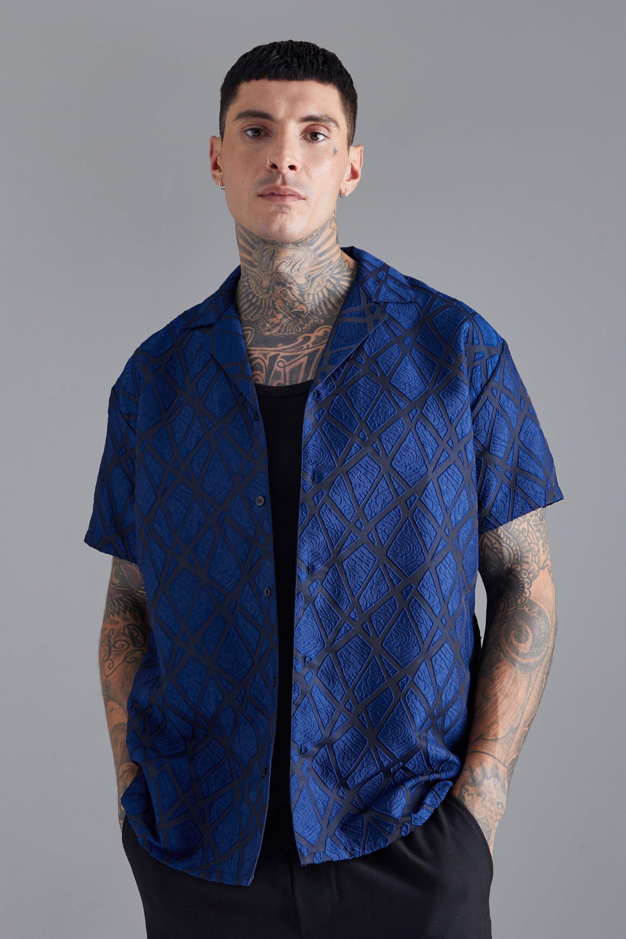 Short Sleeve Oversized Sheer Geo Shirt | boohooMAN USA Product Image