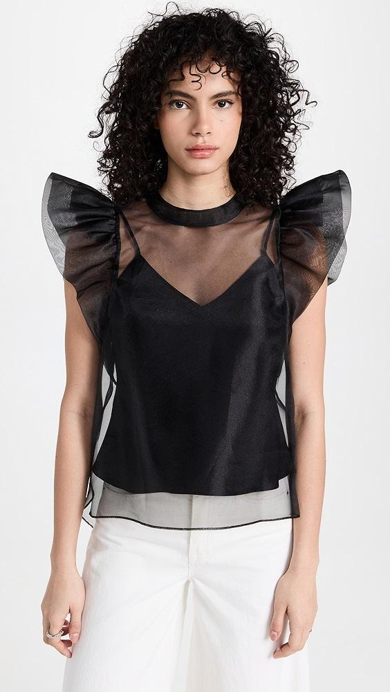 SIMKHAI Corina Organza Ruffle Sleeve Crew Neck Top | Shopbop Product Image