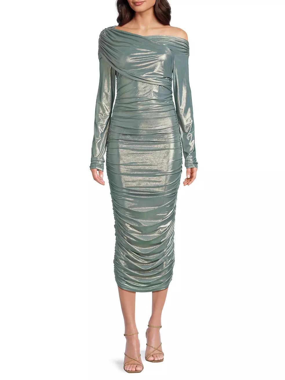 Metallic Ruched Midi-Dress Product Image