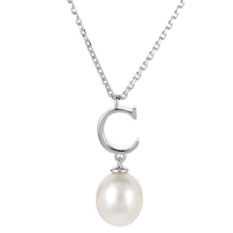 PearLustre by Imperial Sterling Silver Freshwater Cultured Pearl Initial Pendant Necklace, Womens Product Image