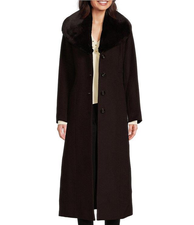 MICHAEL Michael Kors Wool Blend Removable Faux Fur Collar Button Front Walker Coat Product Image