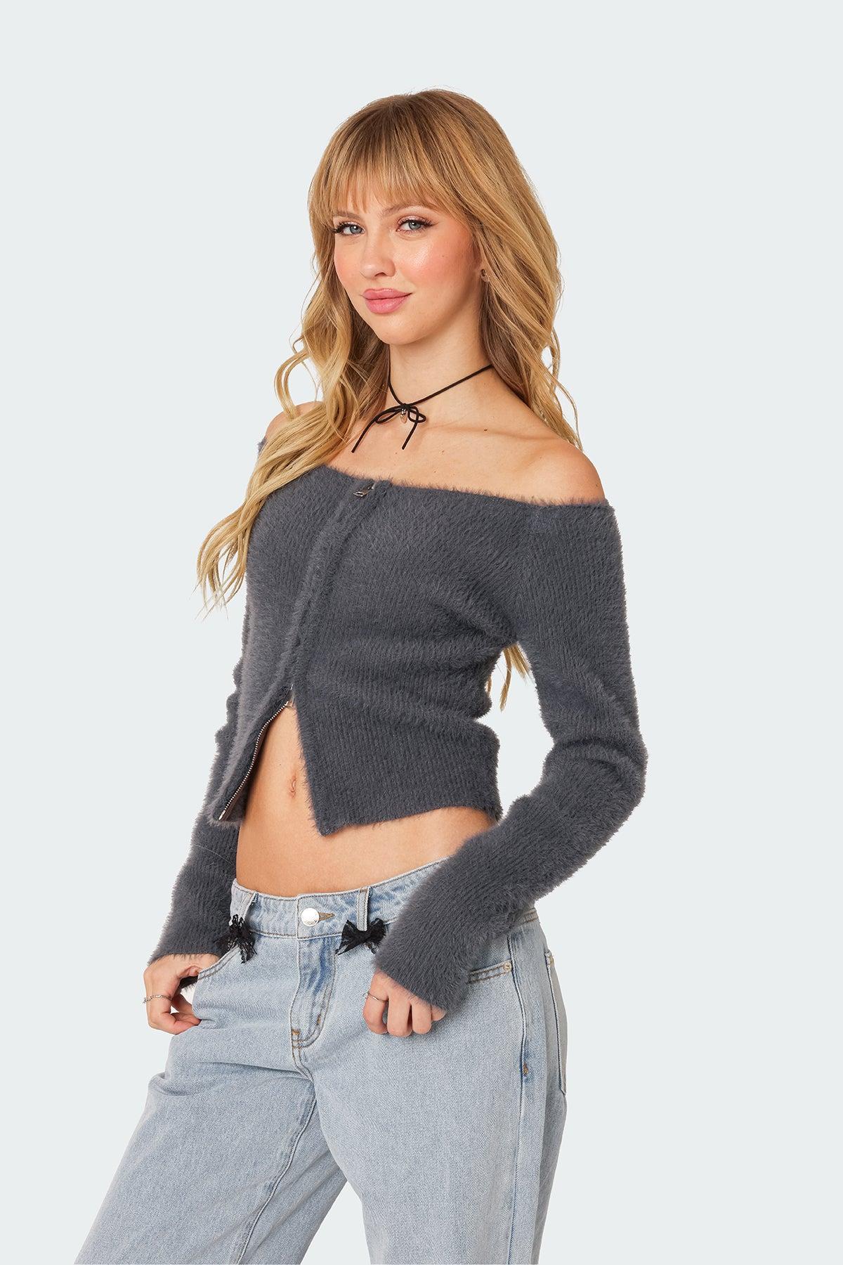 Sonia Off Shoulder Fuzzy Knit Top Product Image