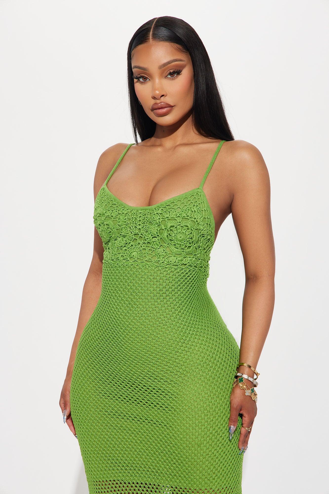 Olivia Crochet Midi Dress - Green Product Image