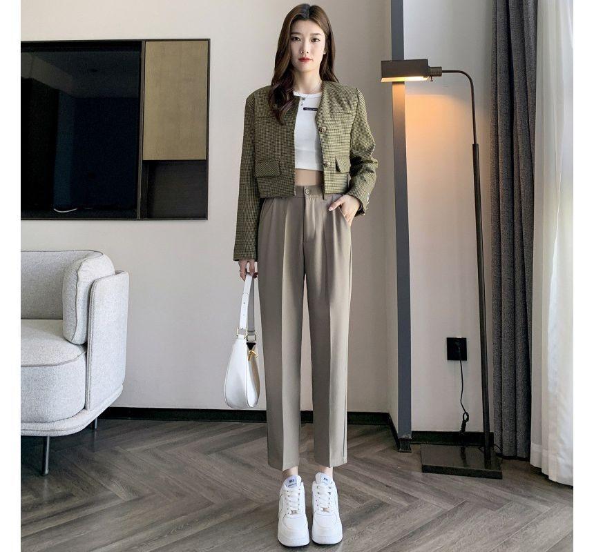 High Waist Plain Cropped Straight Leg Dress Pants (Various Designs) Product Image