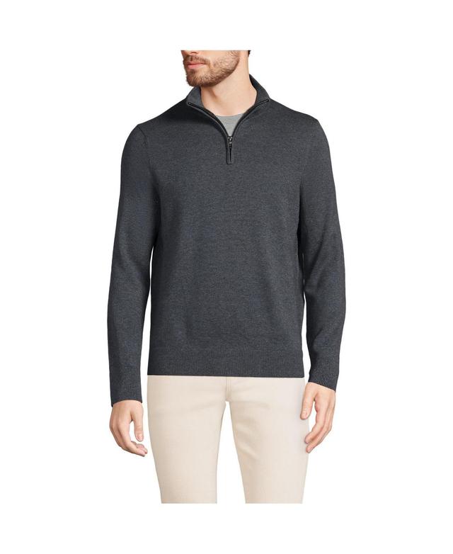 Lands End Mens Long Sleeve Fine Gauge Cotton Quarter Zip Sweater Product Image