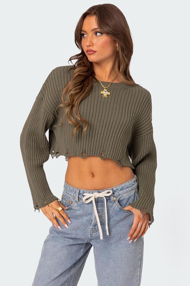 Distressed Hem Oversized Cropped Sweater Product Image