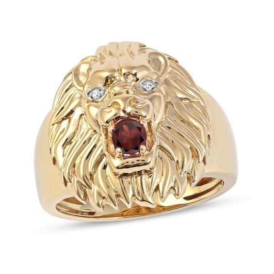 Men's Garnet and Diamond Accent Lion's Head Ring in 10K Gold Product Image