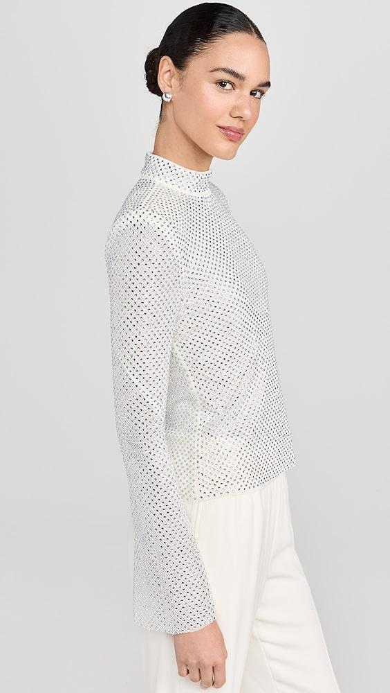 Self Portrait Silver Rhinestone Fishnet Top | Shopbop Product Image