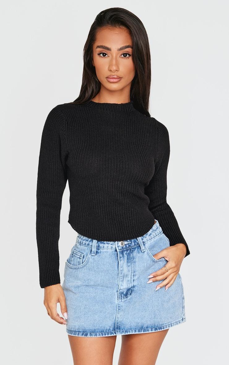 Petite Black Cropped Knit Sweater product image