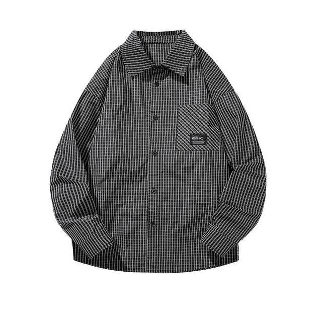 Long Sleeve Collared Plaid Shirt Product Image