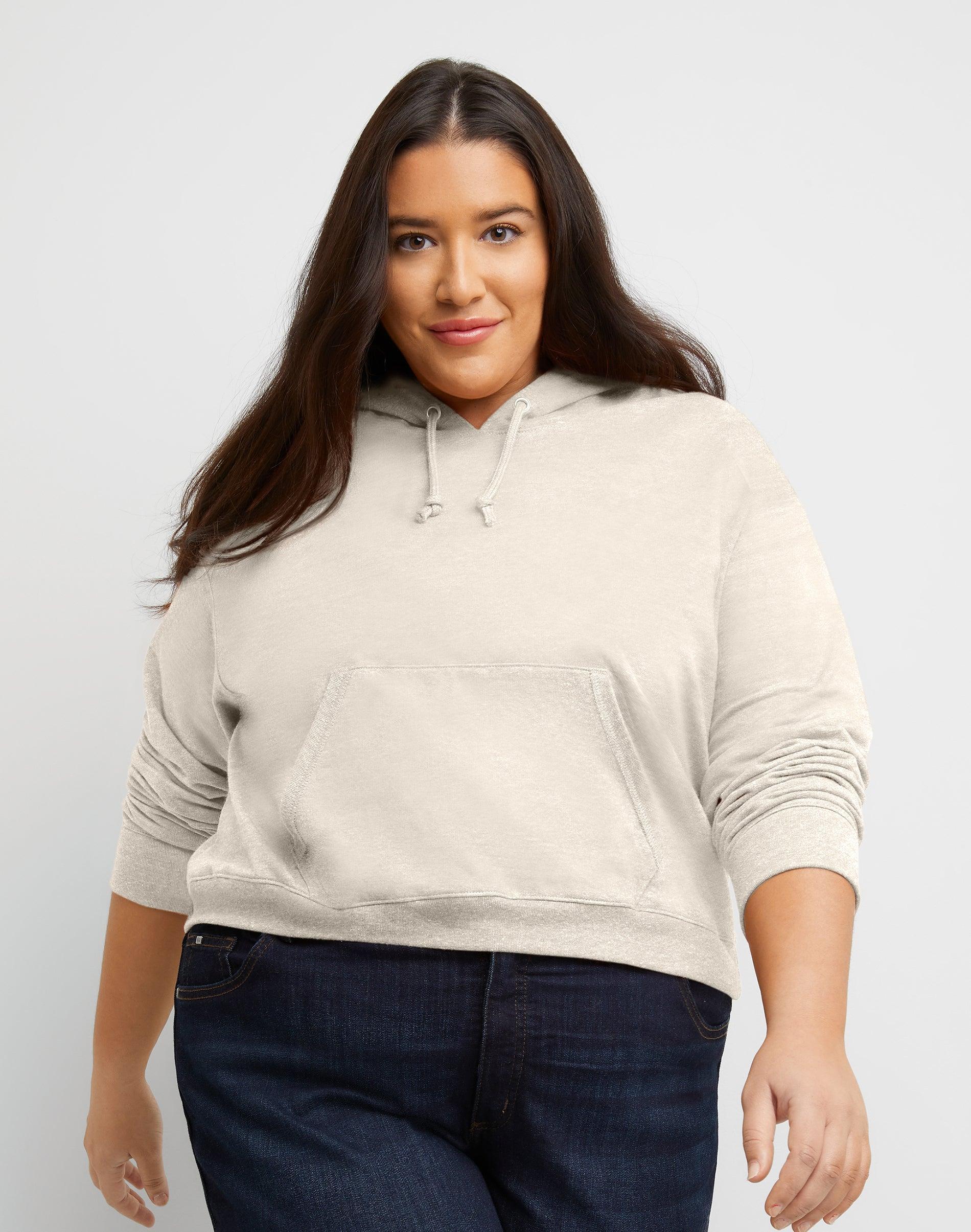 Hanes Originals Womens Plus Cropped Hoodie, French Terry Mulled Berry PE Heather 3X Product Image