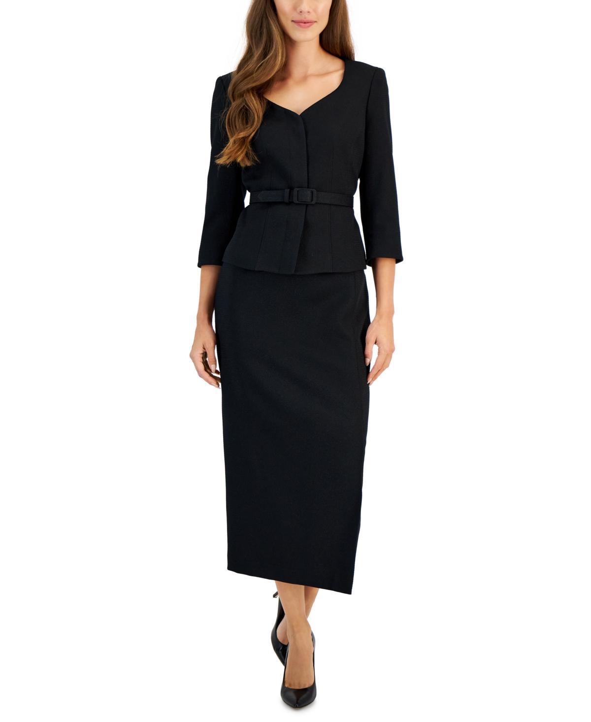 Le Suit Womens 3/4-Sleeve Belted Jacket & Midi Skirt Product Image