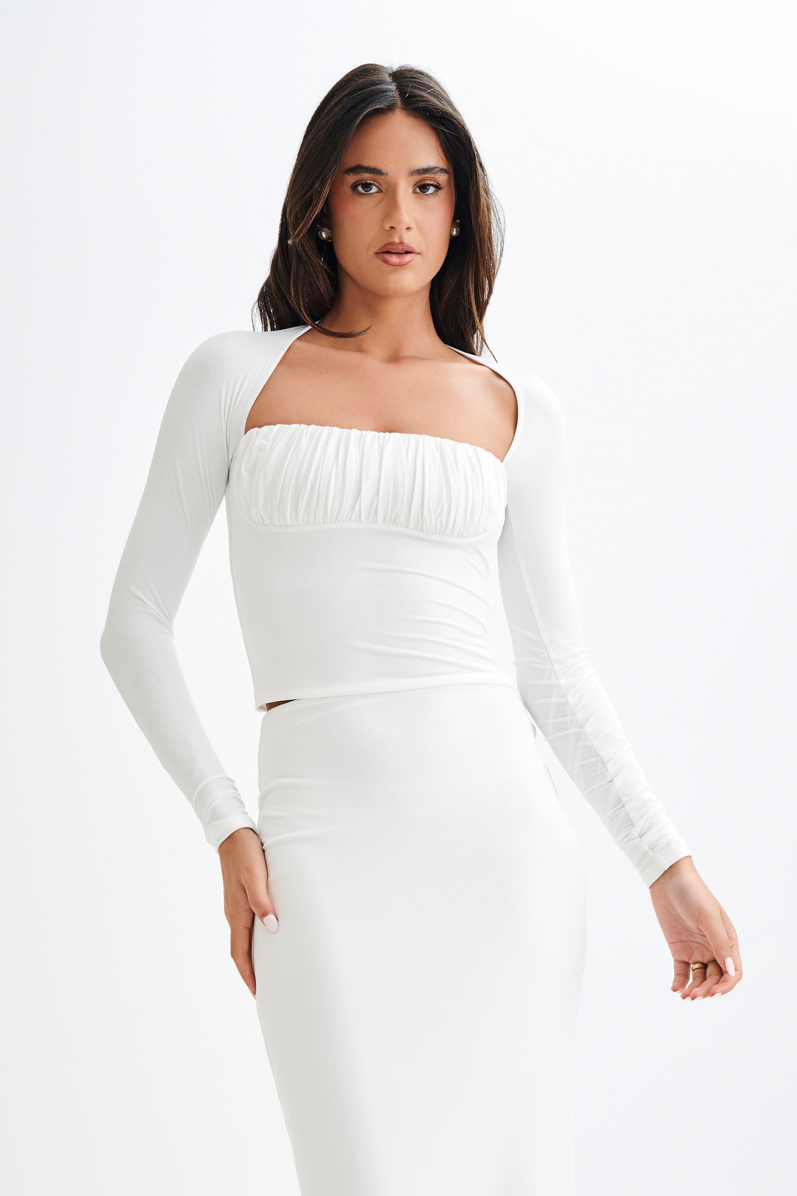 Billie Slinky Ruched Long Sleeve Top - White product image