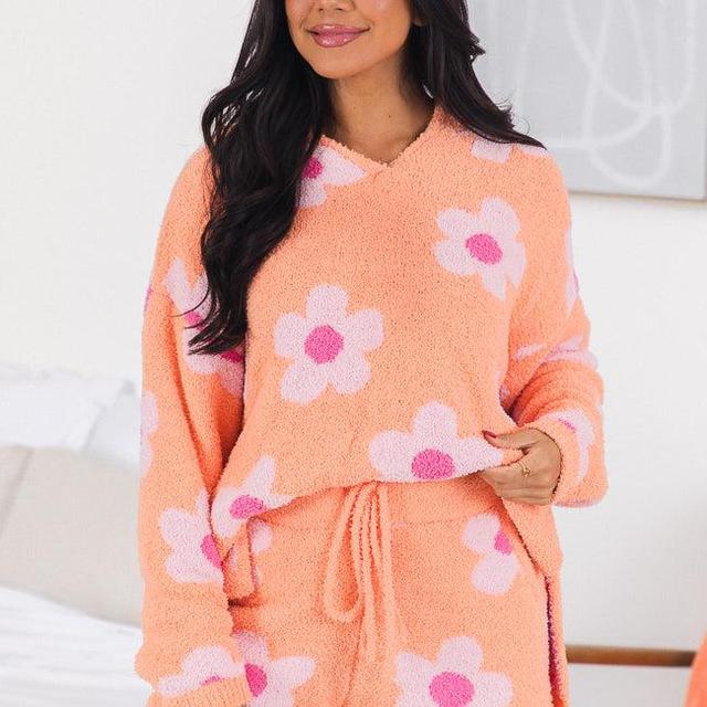 Movies and Chill Fuzzy Orange and Pink Flower Hoodie FINAL SALE Product Image