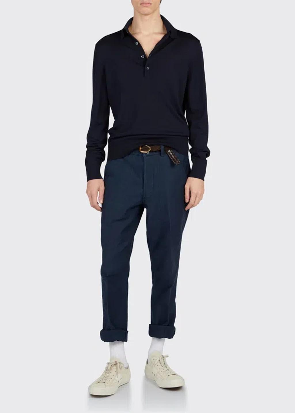 TOM FORD Men's 18-gauge Wool Polo Shirt In Dk Blu Sld Product Image