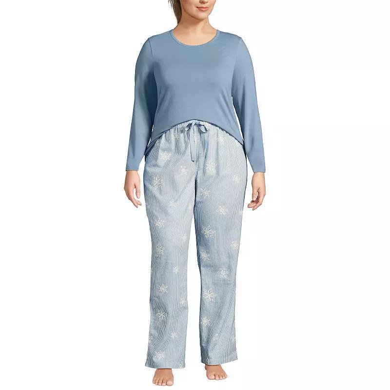 Plus Size Lands End Knit Long Sleeve Pajama Top & Flannel Pajama Pants Sleep Set, Womens Product Image