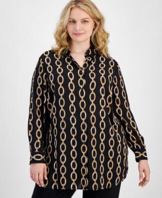 Plus Size Printed Collared Button-Front Shirt Product Image