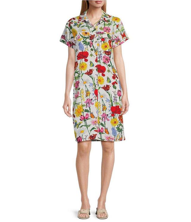 John Mark Floral Print Point Collar Short Sleeve Button Front Dress Product Image