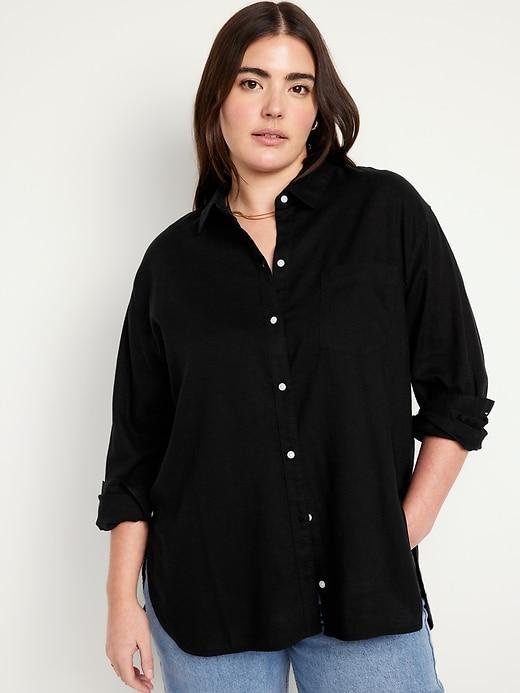 Linen-Blend Button-Down Boyfriend Shirt Product Image