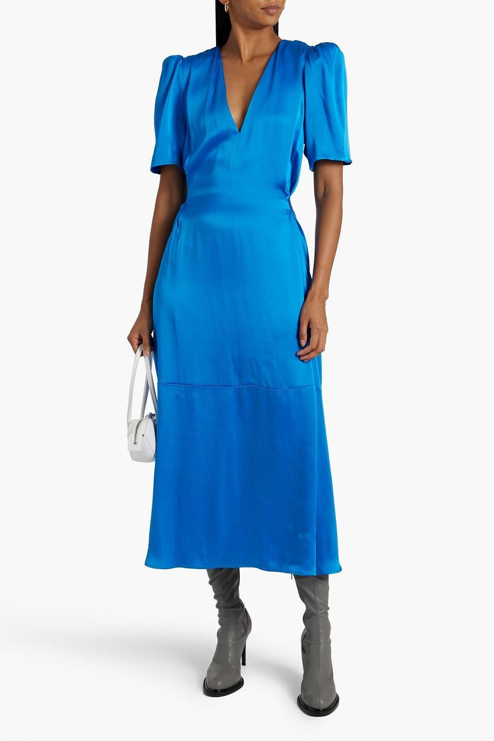 Satin Midi Dress In Blue Product Image