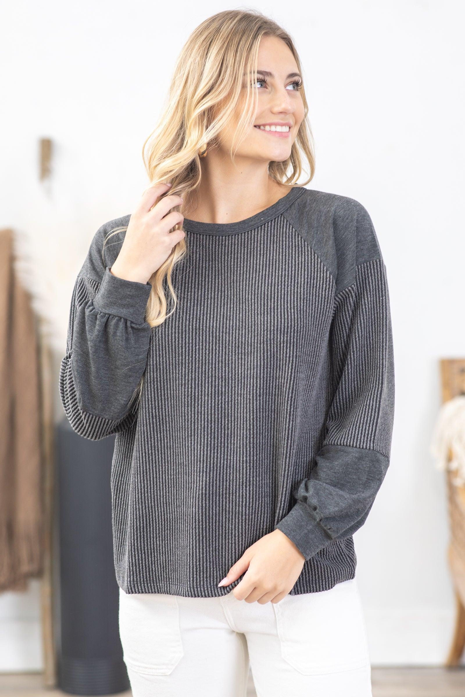 Ribbed Colorblock Knit Long Sleeve Top Product Image