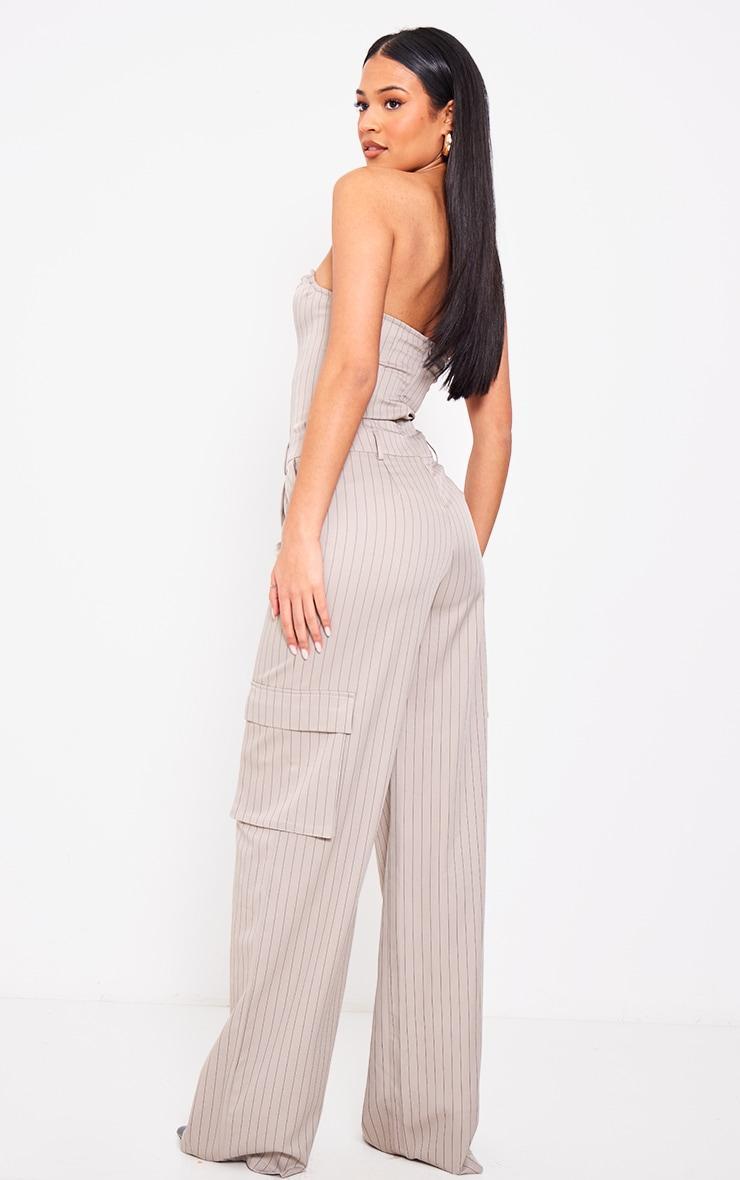 Tall Mocha Pinstripe Bandeau Wide Leg Jumpsuit Product Image