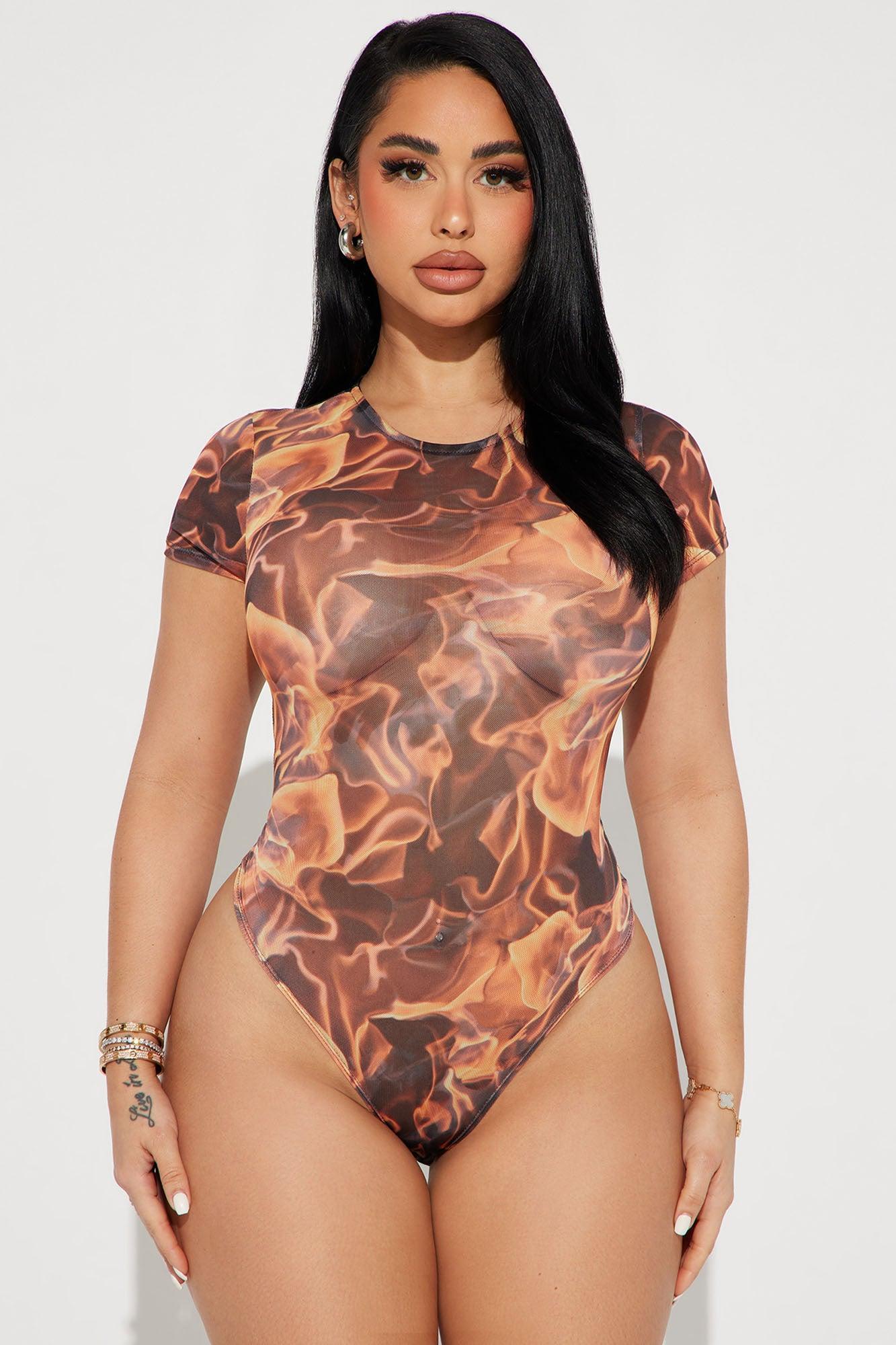 Make Me Melt Mesh Bodysuit - Orange/combo Product Image